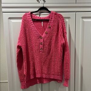 Free People Pink Button-Detail Women's Sweater